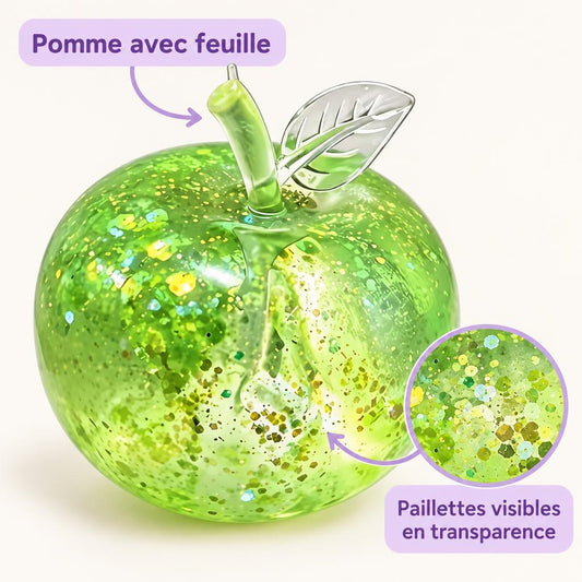 Squishy pomme pailletée avec feuille