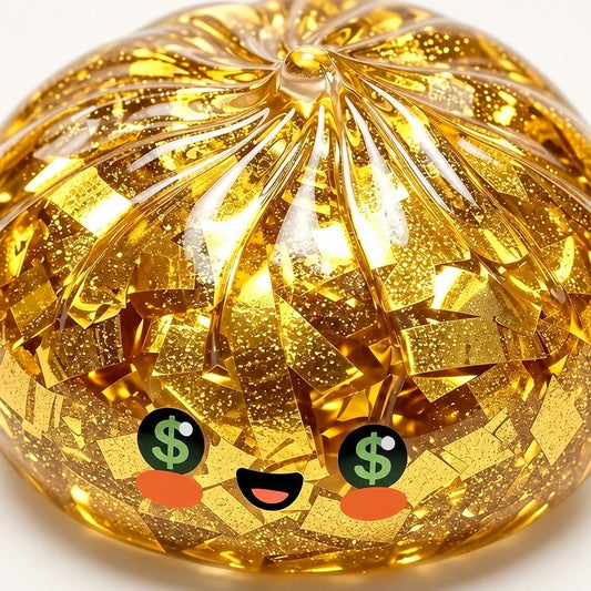 Squishy dumpling doré au visage dollar — Vue détaillée