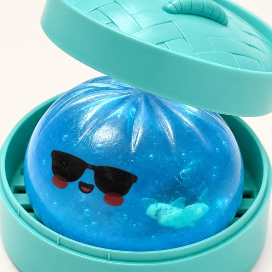 Squishy dumpling bleu à lunettes — Vue détaillée