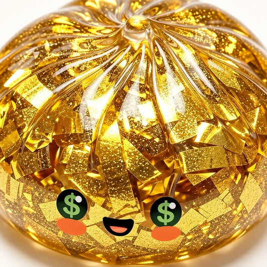 Squishy dumpling doré au visage dollar — Vue détaillée