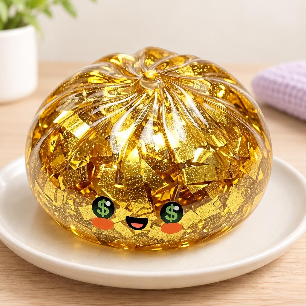 Squishy dumpling doré au visage dollar