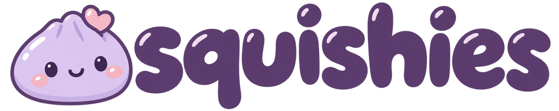 Squishies — logo violet avec petite mascotte lavande souriante