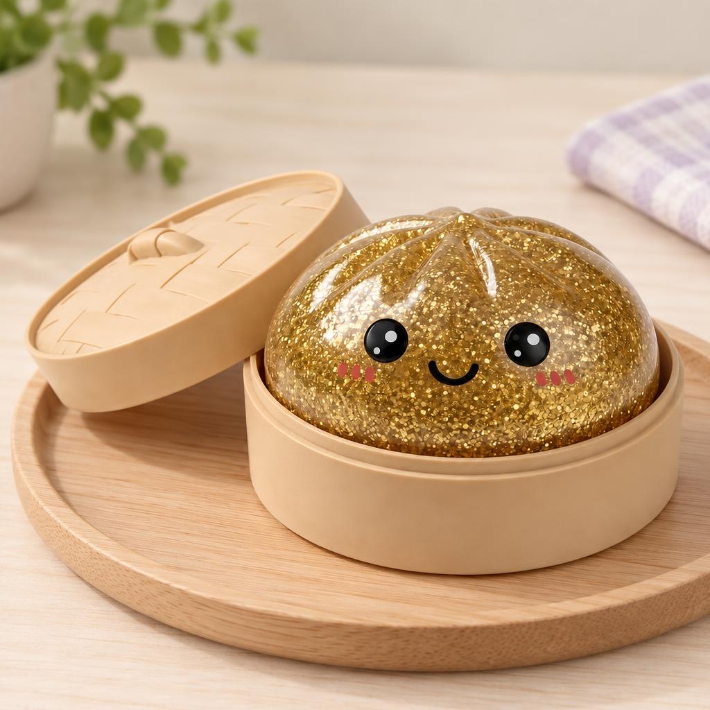 Squishy dumpling doré avec panier — Présentation du produit
