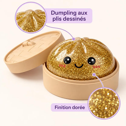 Squishy dumpling doré dans son panier