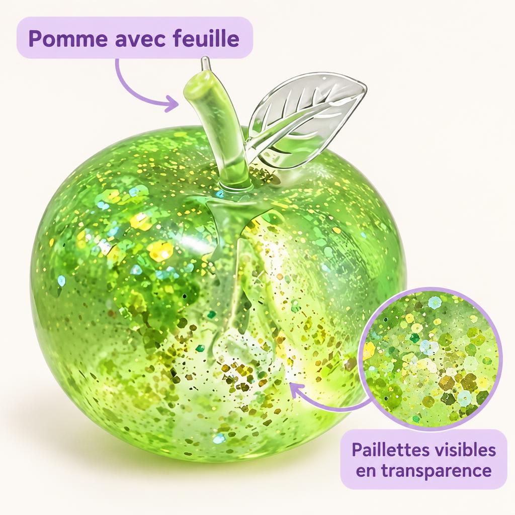 Squishy pomme pailletée avec feuille