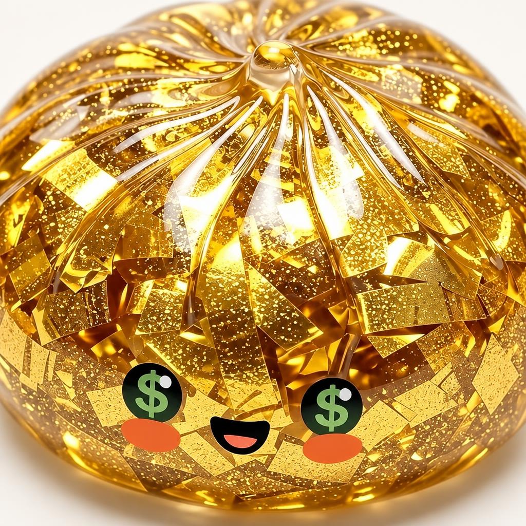 Squishy dumpling doré au visage dollar — Vue détaillée