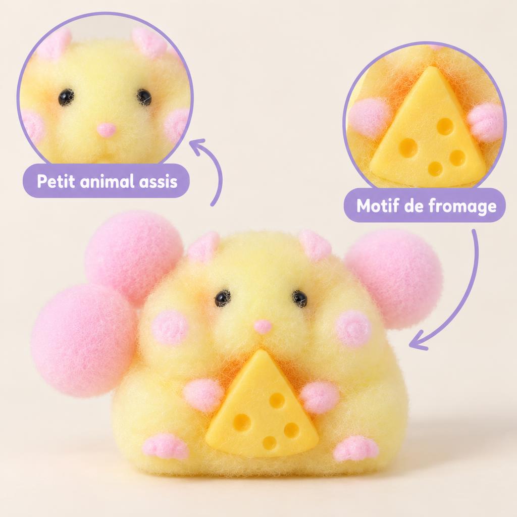 Squishy petit animal assis avec motif fromage