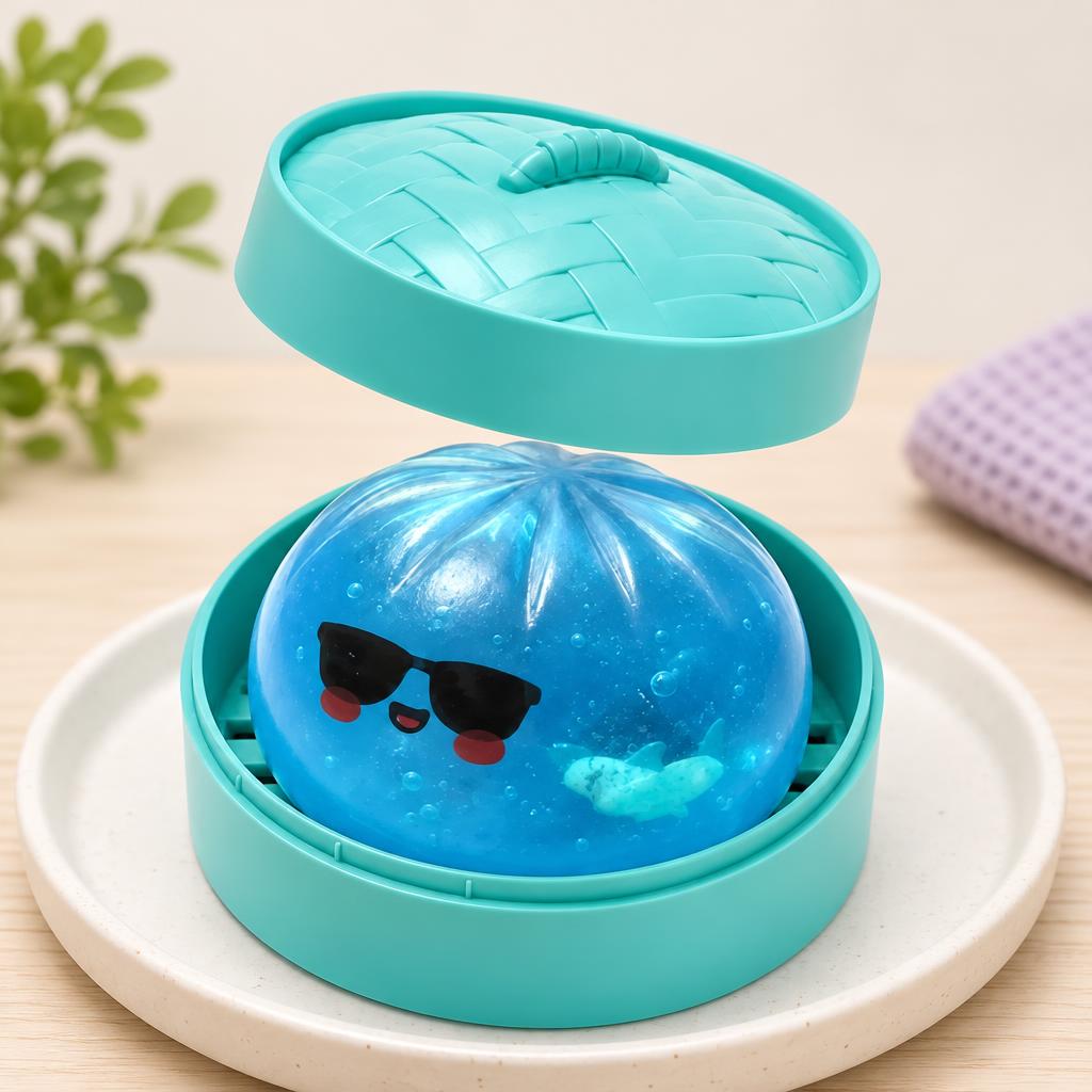 Squishy dumpling bleu à lunettes — Présentation du produit