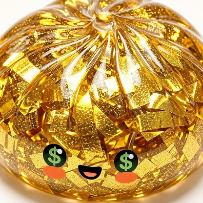 Squishy dumpling doré au visage dollar — Vue détaillée