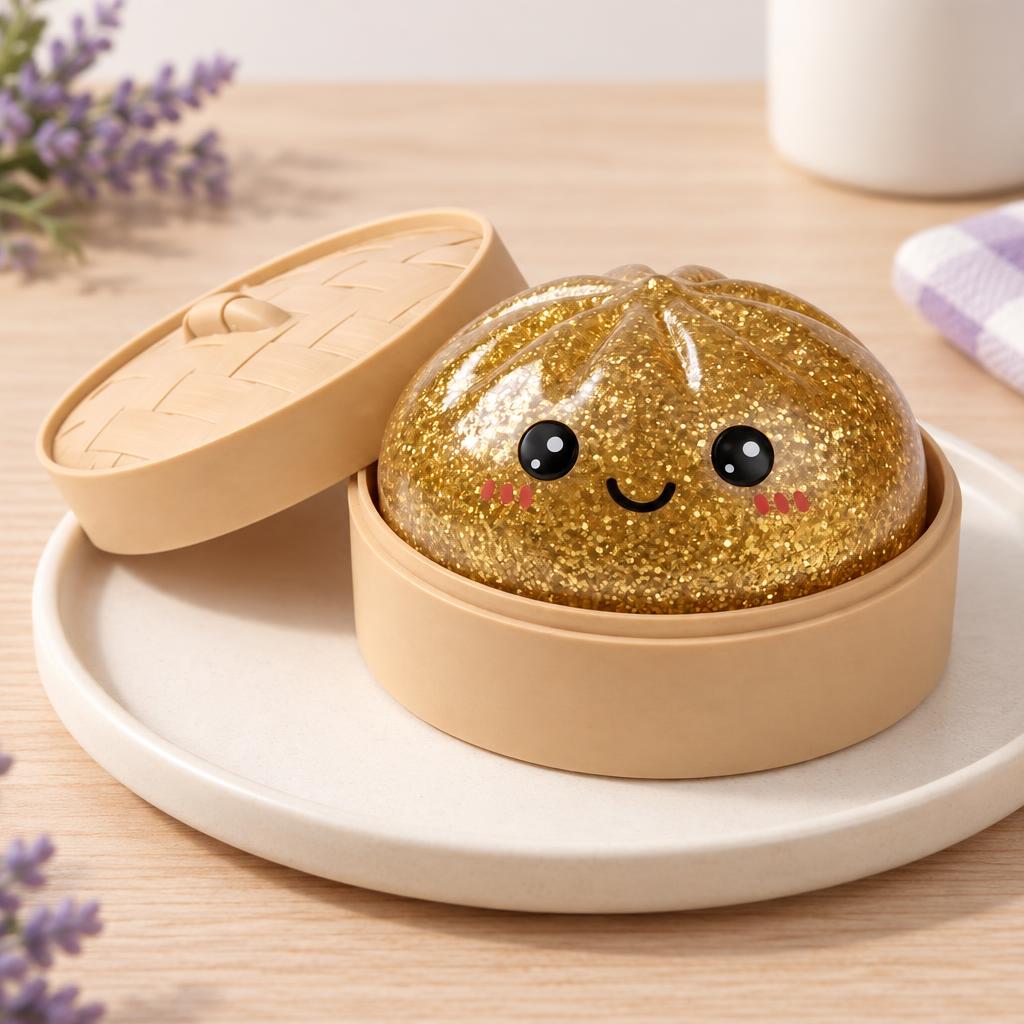 Squishy dumpling doré dans son panier
